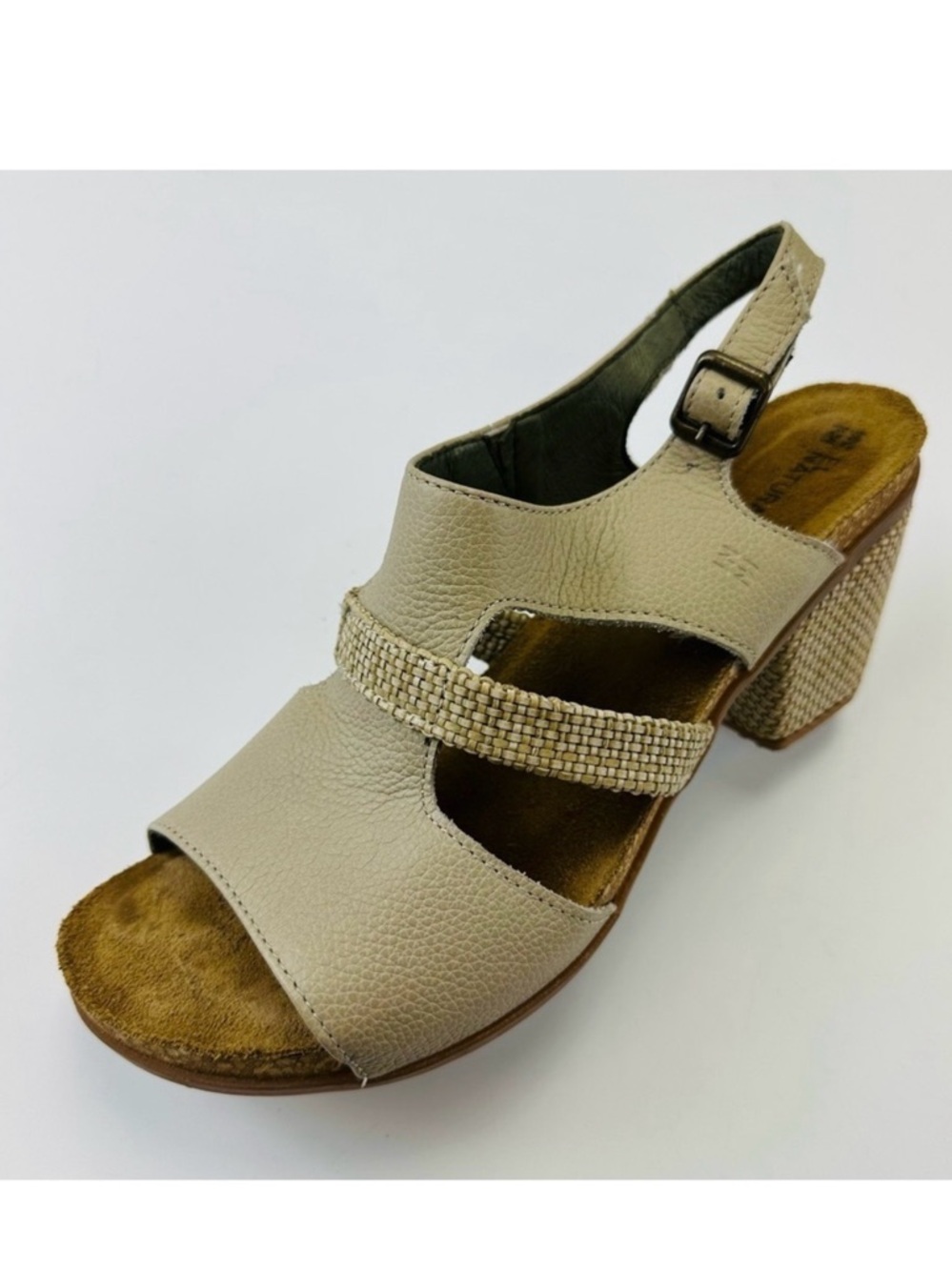 El Naturalista Beige sandal neutral leather cork Block Heel Shoe Size 41 Chunky
